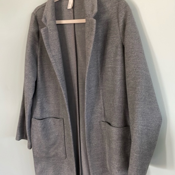 Grey Long Winter Pea Coat Open Front Jacket - Picture 4 of 8
